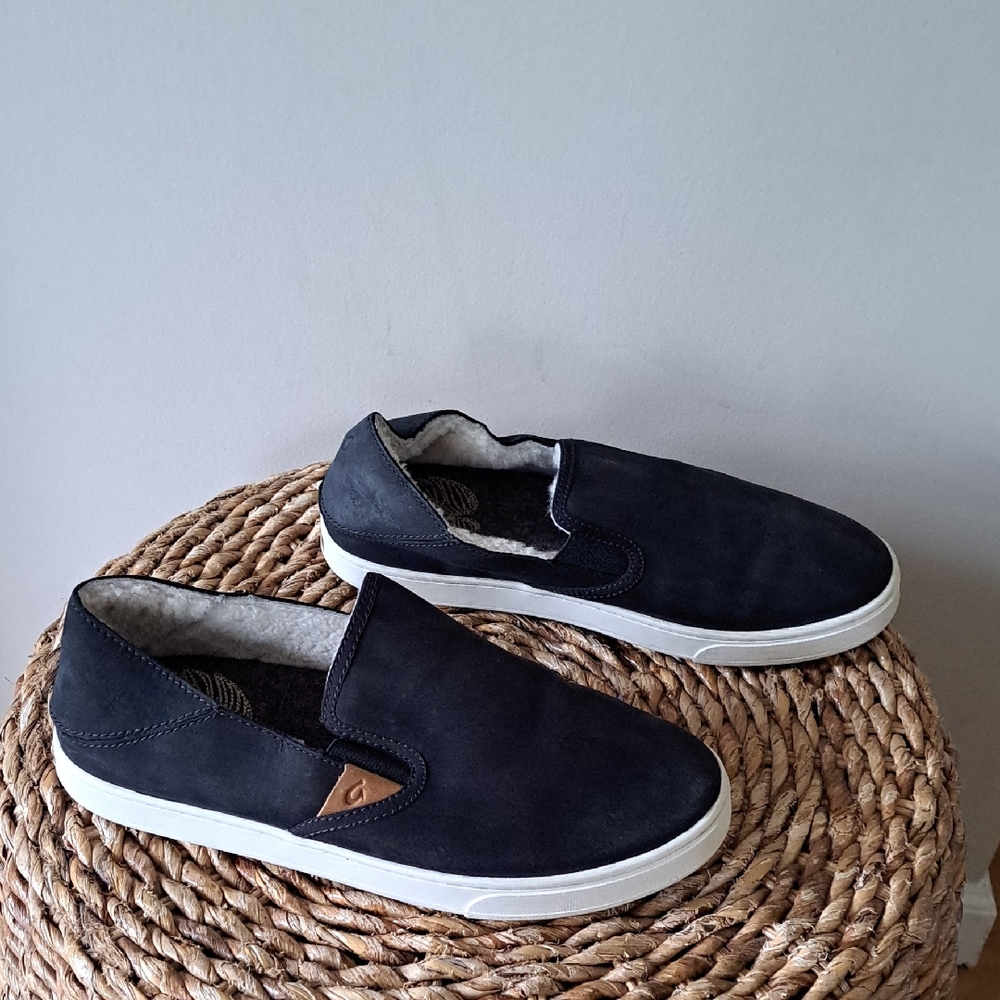 OluKai Womens Pehuea Heli Black Nubuck Suede Leather Slip-On‎ Casual Loafers S-8